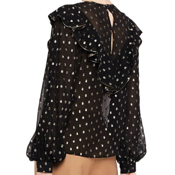 ⚡️SOLD ON KIJIJI⚡️✨HOST PICK✨Sandro Lunea Ruffled Metallic Dot Blouse (NWT) - Picture 2 of 16